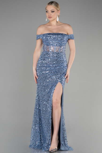 Long Blue Scaly Evening Dress ABU3498
