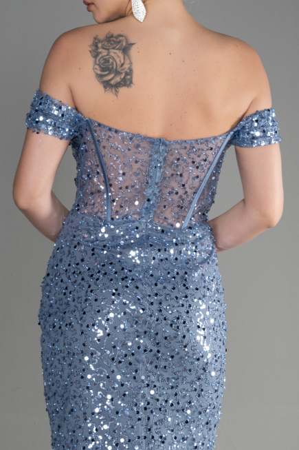 Long Blue Scaly Evening Dress ABU3498