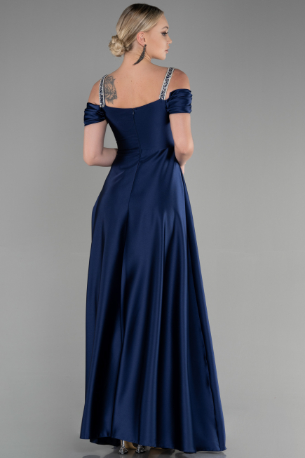 Long Navy Blue Satin Evening Dress ABU3499