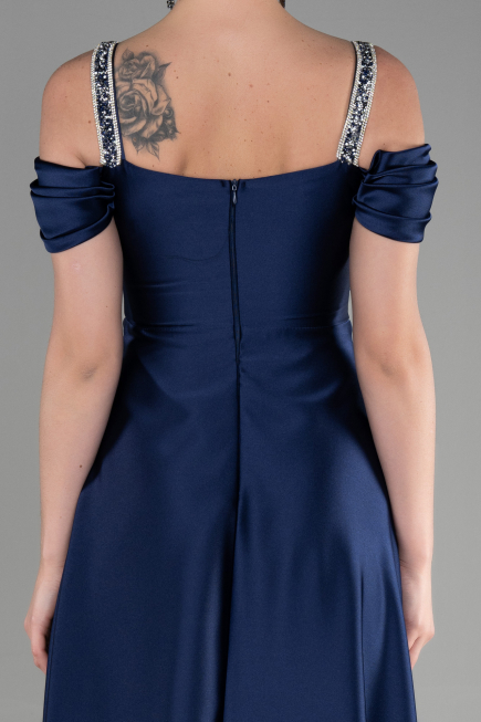 Long Navy Blue Satin Evening Dress ABU3499