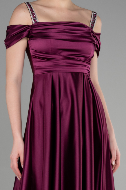 Long Plum Satin Evening Dress ABU3499