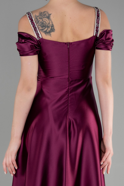 Long Plum Satin Evening Dress ABU3499