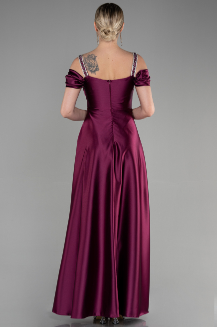 Long Plum Satin Evening Dress ABU3499