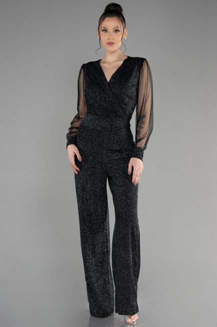 Black-Silver Long Evening Dress ABT012