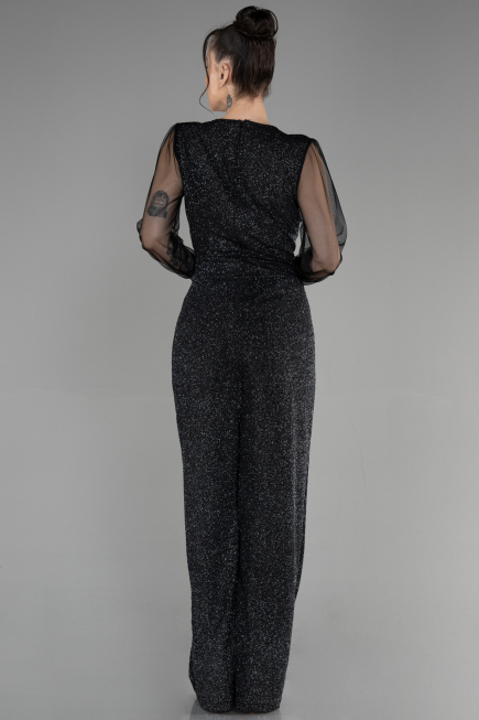 Black-Silver Long Evening Dress ABT012