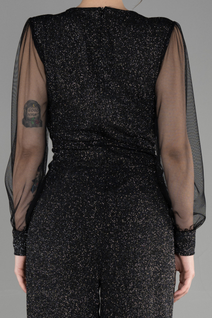 Black-Silver Long Evening Dress ABT012