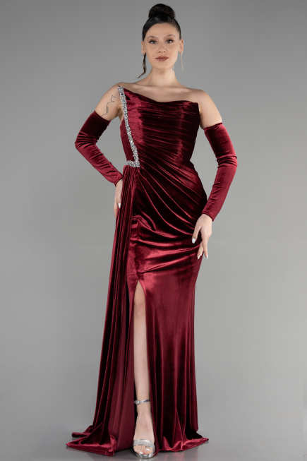 Long Burgundy Velvet Evening Dress ABU3364