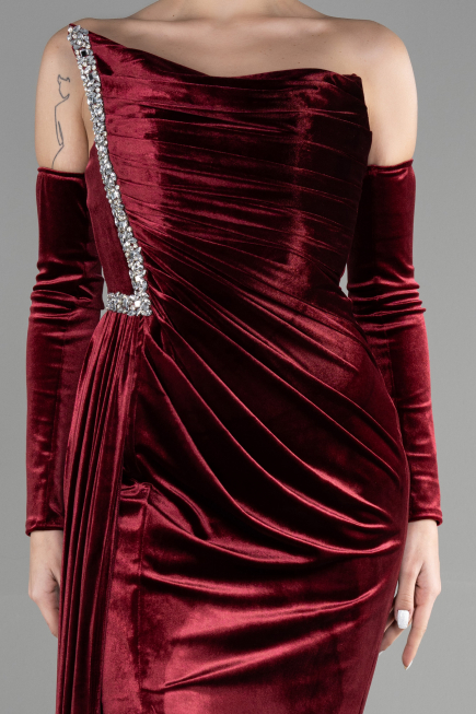 Long Burgundy Velvet Evening Dress ABU3364