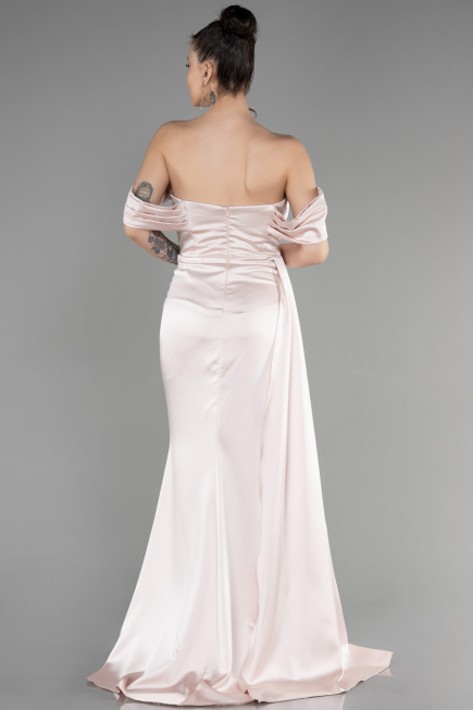 Long Beige Satin Prom Gown ABU3514