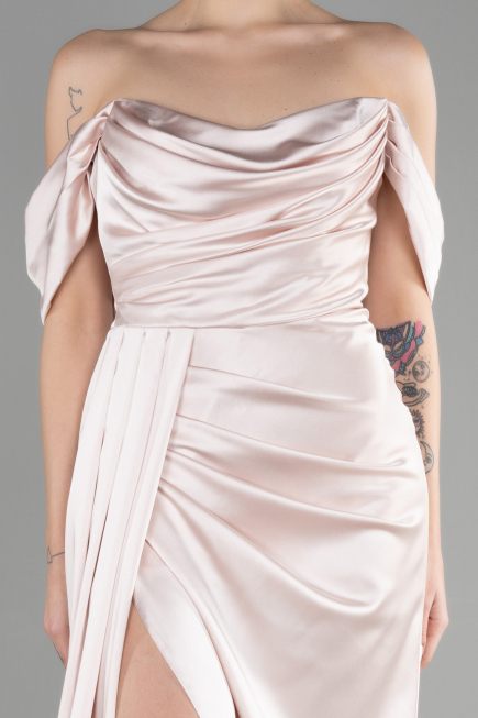 Long Beige Satin Prom Gown ABU3514