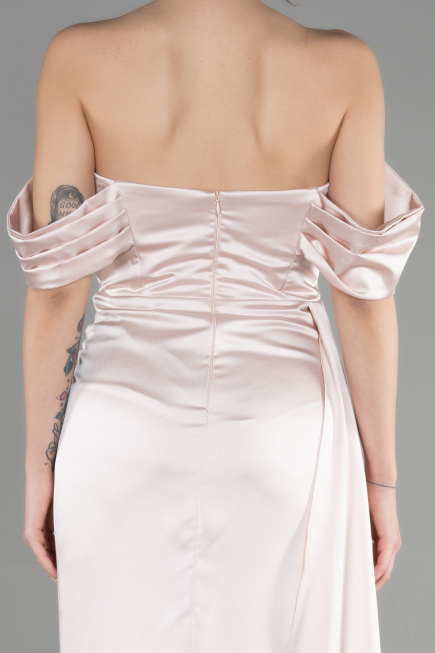Long Beige Satin Prom Gown ABU3514
