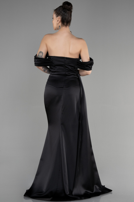 Long Black Satin Prom Gown ABU3514