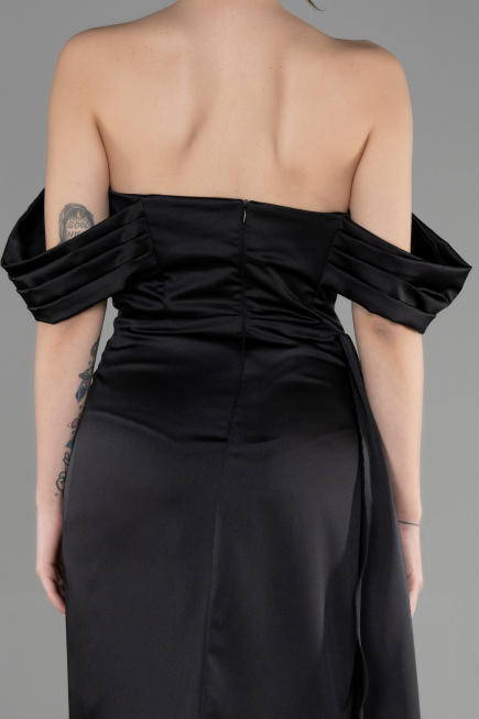 Long Black Satin Prom Gown ABU3514