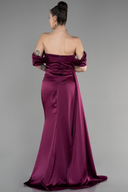 Long Cherry Colored Satin Prom Gown ABU3514