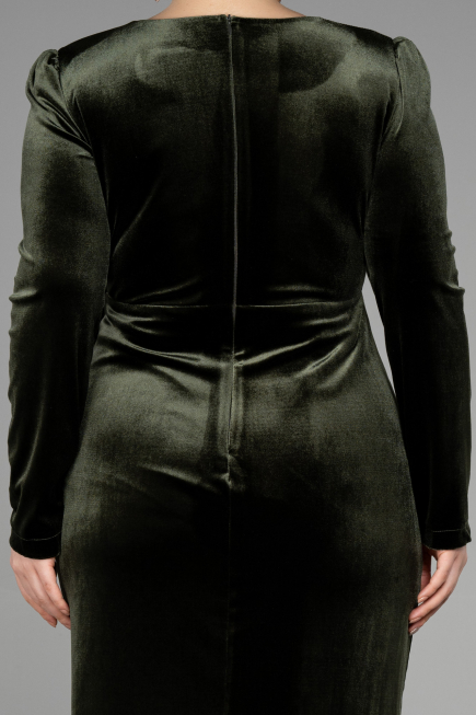 Midi Olive Drab Velvet Velvet Oversized Evening Dress ABK1897