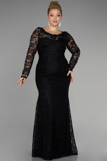 Long Black Laced Oversized Evening Dress ABU1574