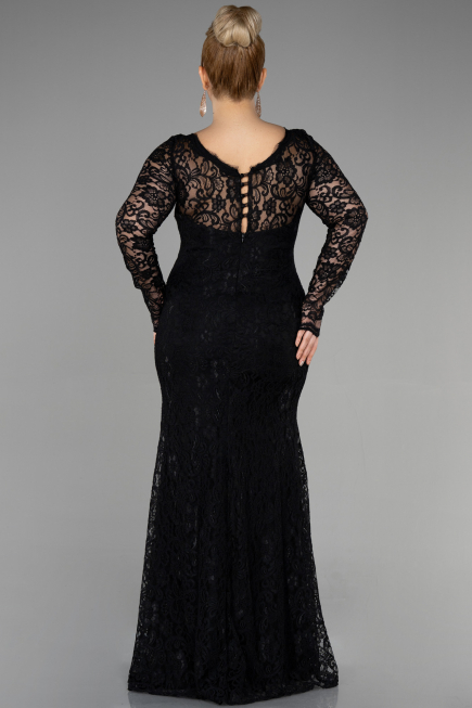 Long Black Laced Oversized Evening Dress ABU1574