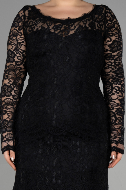 Long Black Laced Oversized Evening Dress ABU1574