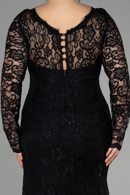 Long Black Laced Oversized Evening Dress ABU1574