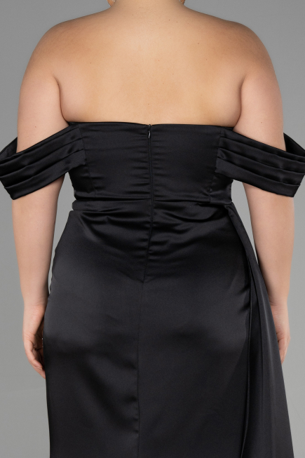 Long Black Satin Plus Size Evening Dress ABU3515
