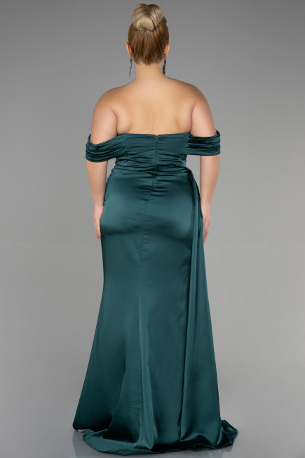 Long Emerald Green Satin Plus Size Evening Dress ABU3515