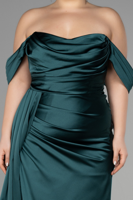 Long Emerald Green Satin Plus Size Evening Dress ABU3515
