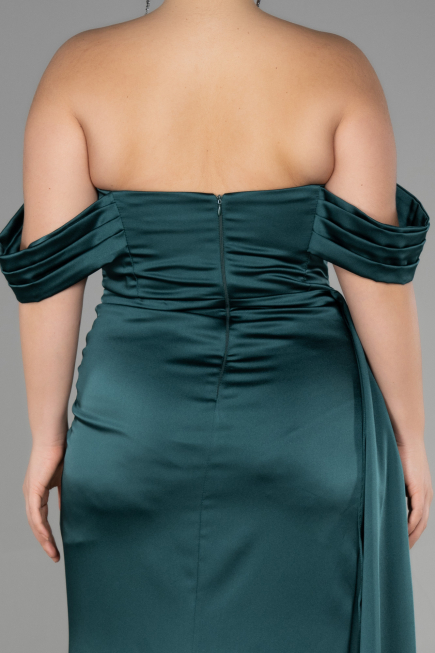 Long Emerald Green Satin Plus Size Evening Dress ABU3515