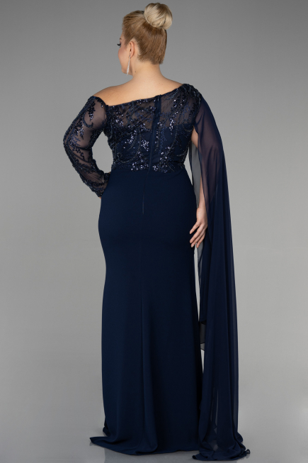 Long Navy Blue Dantelle Plus Size Evening Dress ABU3512