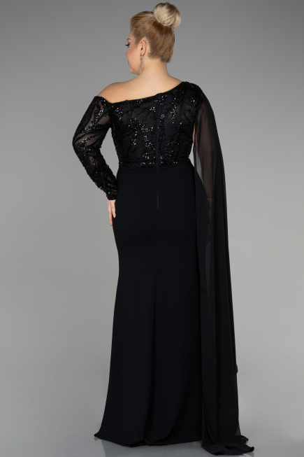 Long Black Dantelle Plus Size Evening Dress ABU3512
