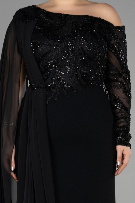 Long Black Dantelle Plus Size Evening Dress ABU3512
