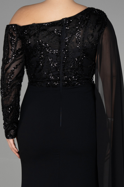 Long Black Dantelle Plus Size Evening Dress ABU3512