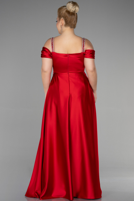 Red Long Satin Plus Size Evening Dress ABU3277