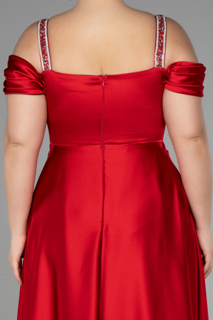 Red Long Satin Plus Size Evening Dress ABU3277