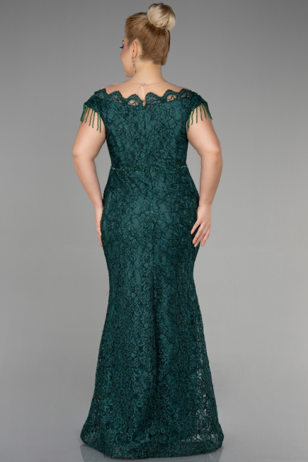 Emerald Green Long Laced Plus Size Evening Dress ABU3435