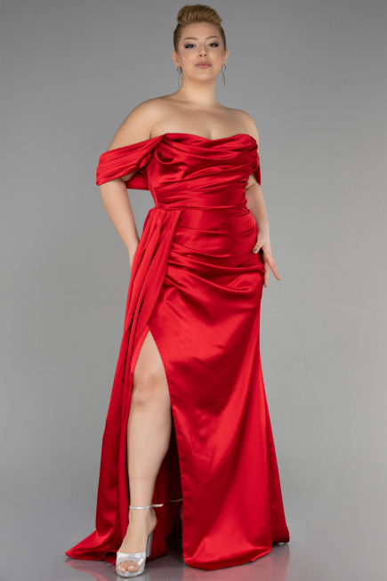 Long Red Satin Plus Size Evening Dress ABU3515