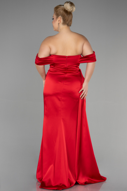 Long Red Satin Plus Size Evening Dress ABU3515