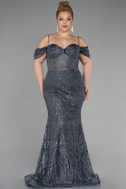 Long Anthracite Plus Size Engagement Dress ABU3530