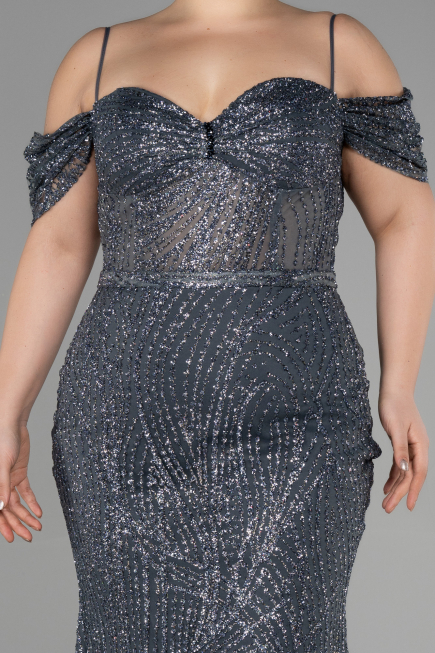 Long Anthracite Plus Size Engagement Dress ABU3530