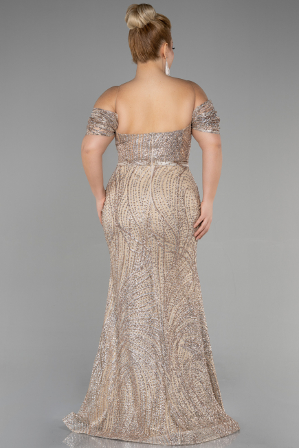 Long Gold Plus Size Engagement Dress ABU3530