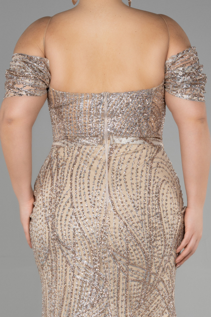 Long Gold Plus Size Engagement Dress ABU3530