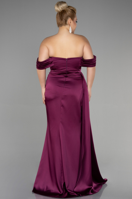 Long Cherry Colored Satin Plus Size Evening Dress ABU3515