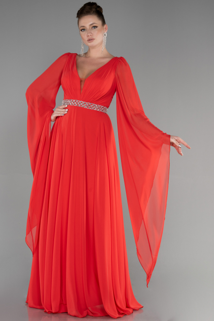 Long Coral Chiffon Evening Dress ABU3541