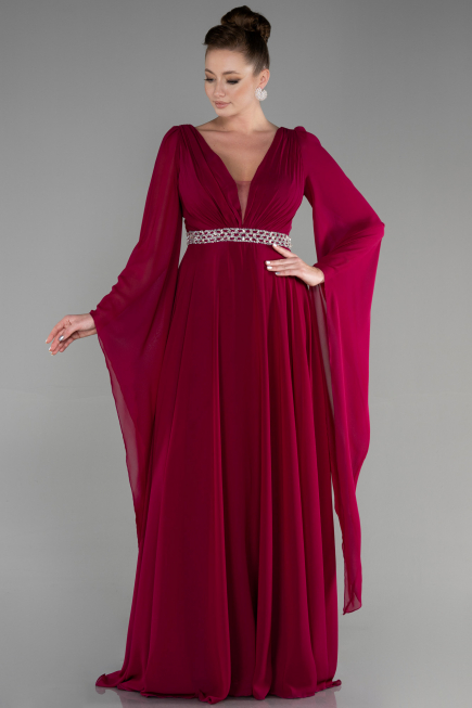 Long Cherry Colored Chiffon Evening Dress ABU3541