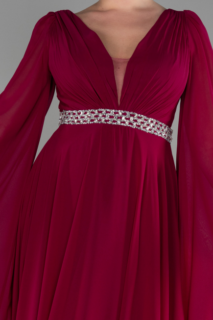 Long Cherry Colored Chiffon Evening Dress ABU3541