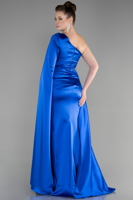 Long Sax Blue Satin Evening Dress ABU3545