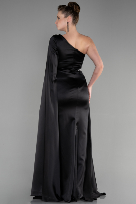 Long Black Satin Evening Dress ABU3545