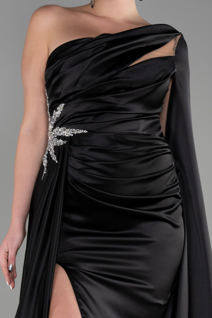 Long Black Satin Evening Dress ABU3545