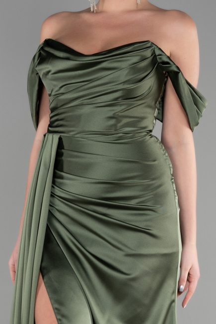 Long Olive Drab Satin Prom Gown ABU3514