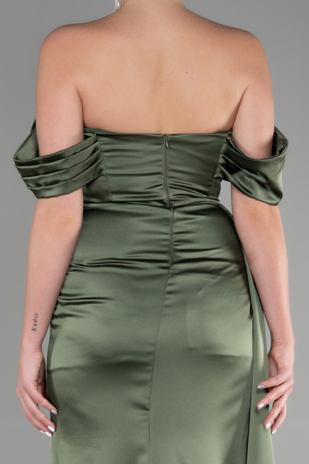Long Olive Drab Satin Prom Gown ABU3514