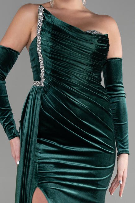 Long Emerald Green Velvet Evening Dress ABU3364
